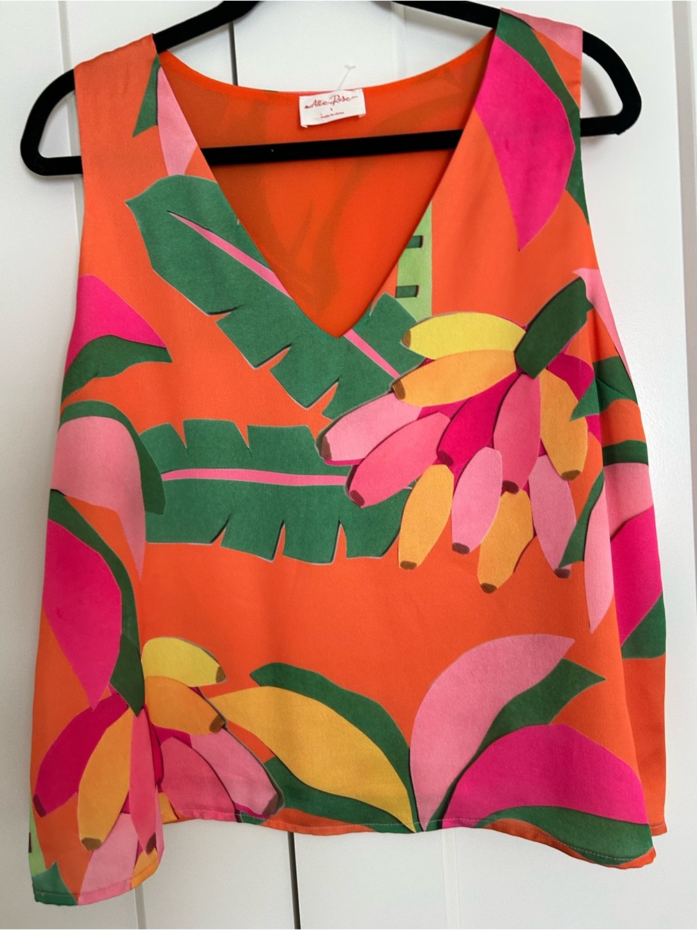 Bright Tropical Print Sleeveless Top - Orange, Pink, Green